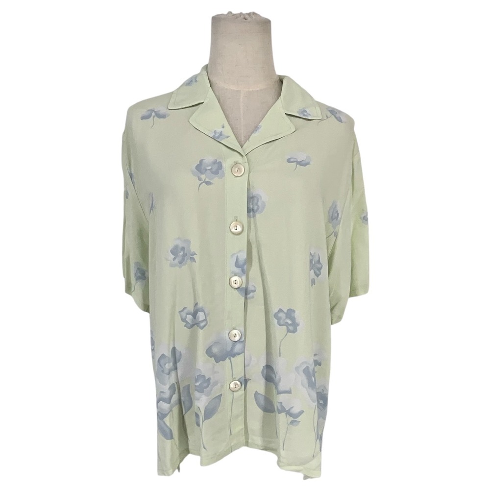 NWT David Dart Saks Fifth Avenue Vintage Floral‎ Rayon Button Up Shirt Green Med